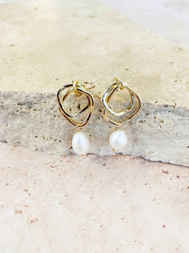 Dionne Pearl Gold Plated Hoop Earrings