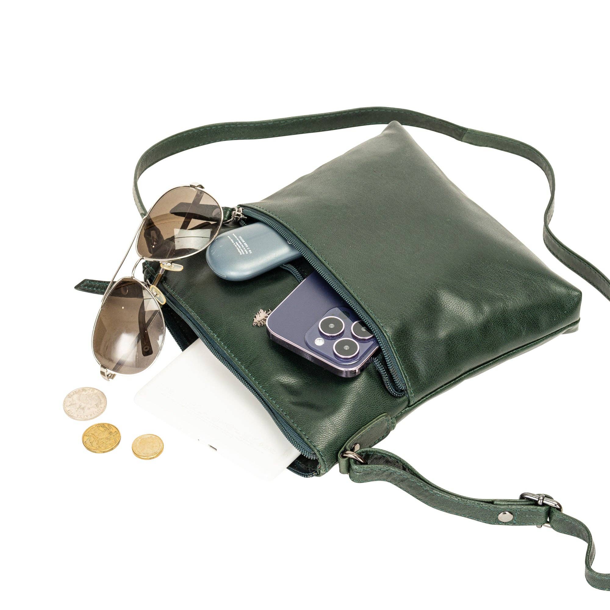 ‘Maple’ Crossbody Shoulder Bag - Bottle Green