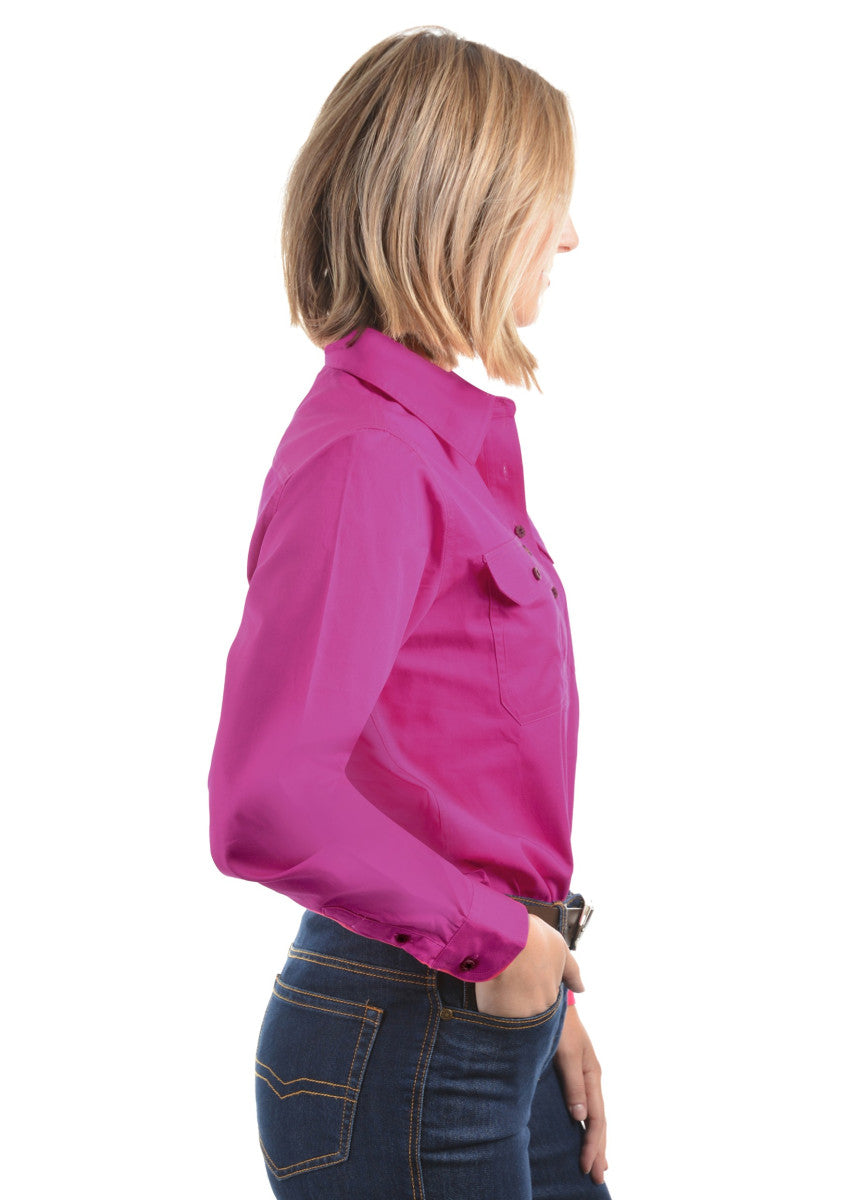 Womens Half Button Workshirt - Fuschia