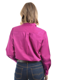 Womens Half Button Workshirt - Fuschia