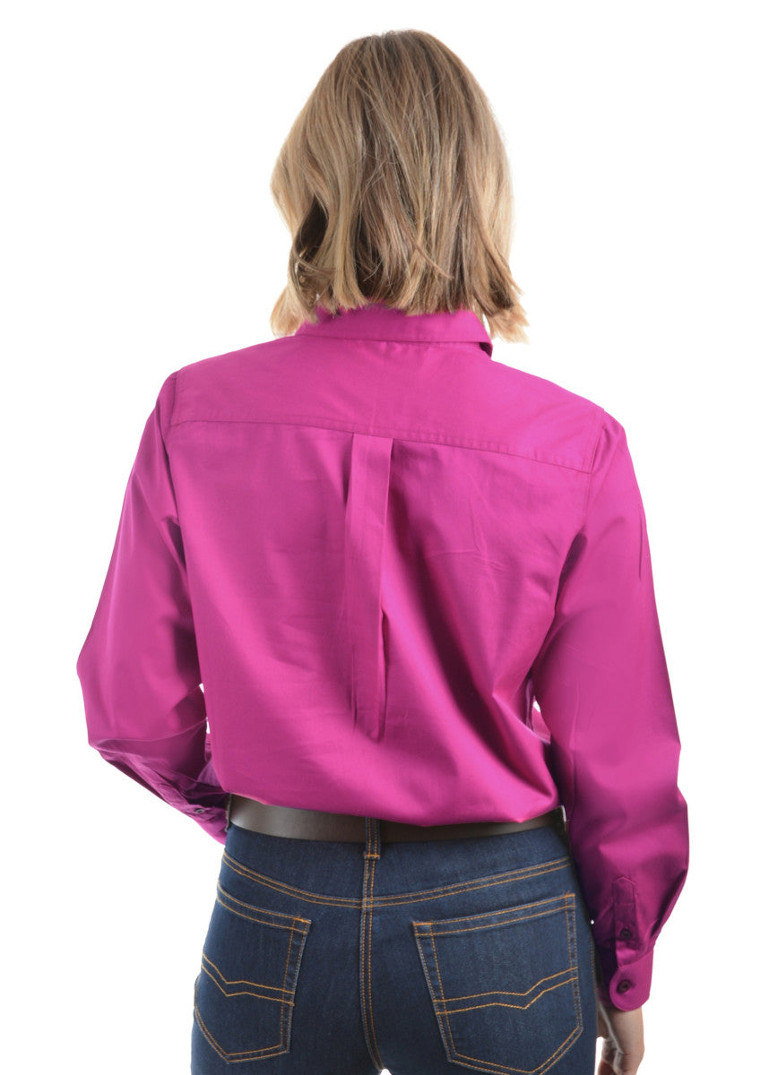 Womens Half Button Workshirt - Fuschia