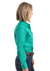 Womens Half Button Workshirt - Turquoise