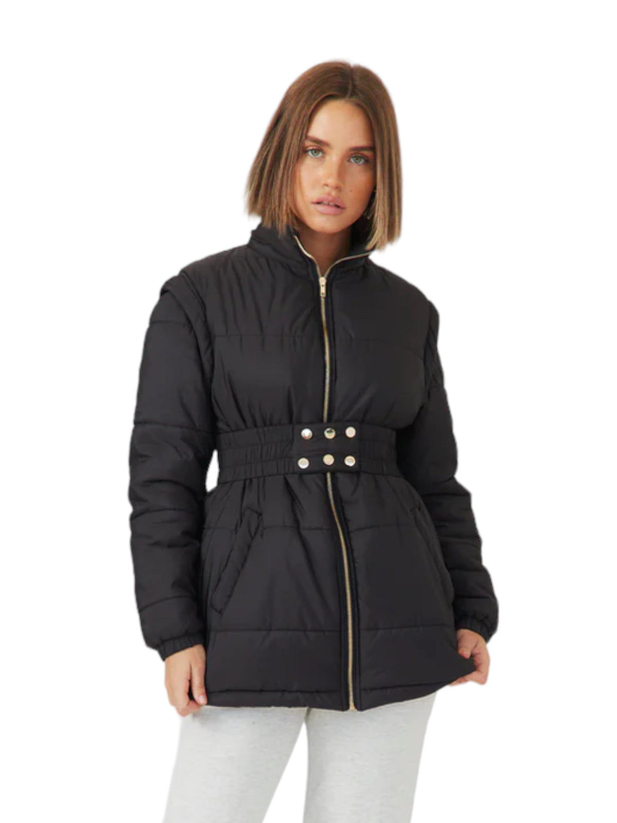 'Oscar' Puffa 2 in 1 Jacket to Vest - Black