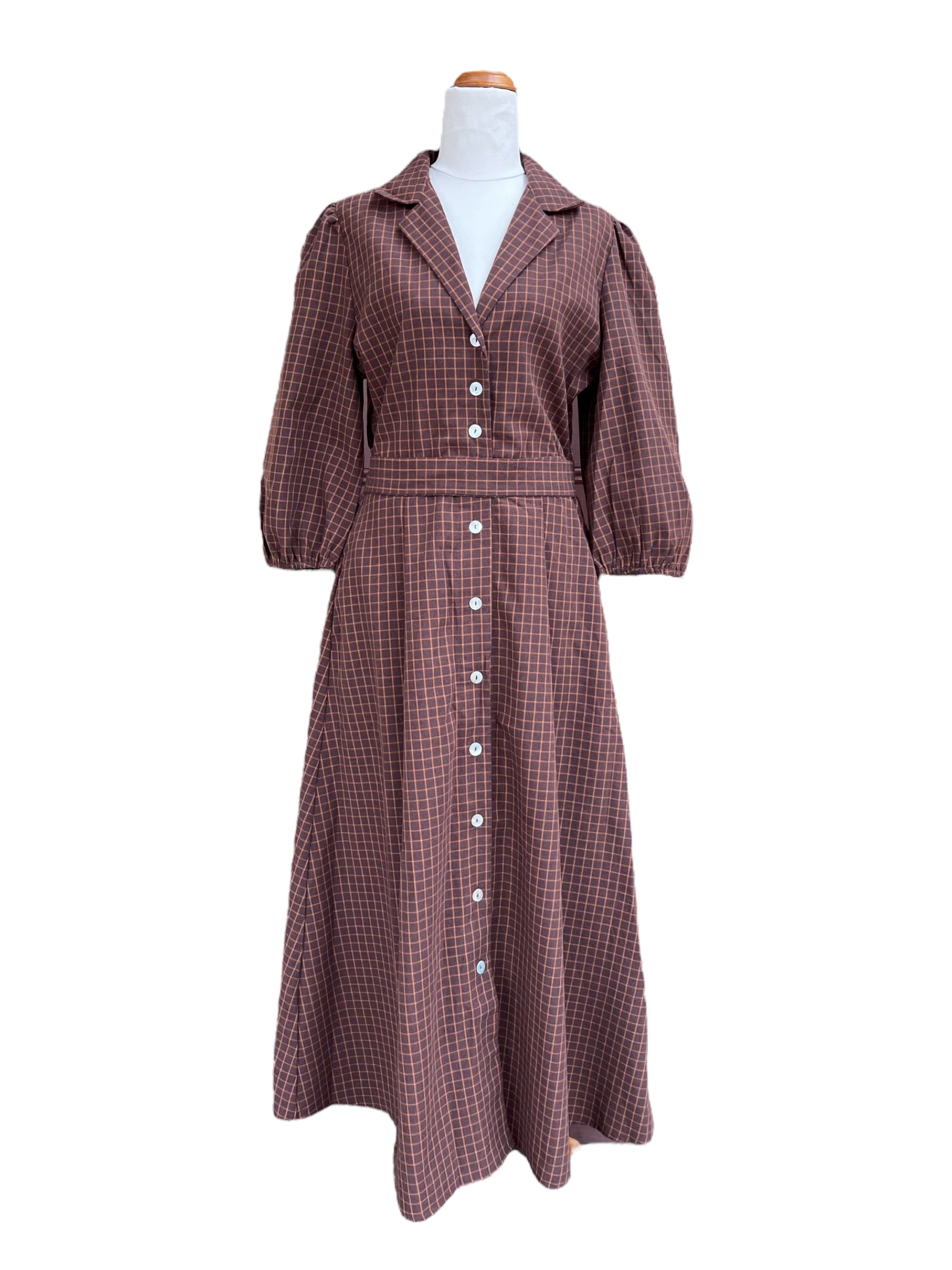 'Elodie' Maxi Dress - Brown Check