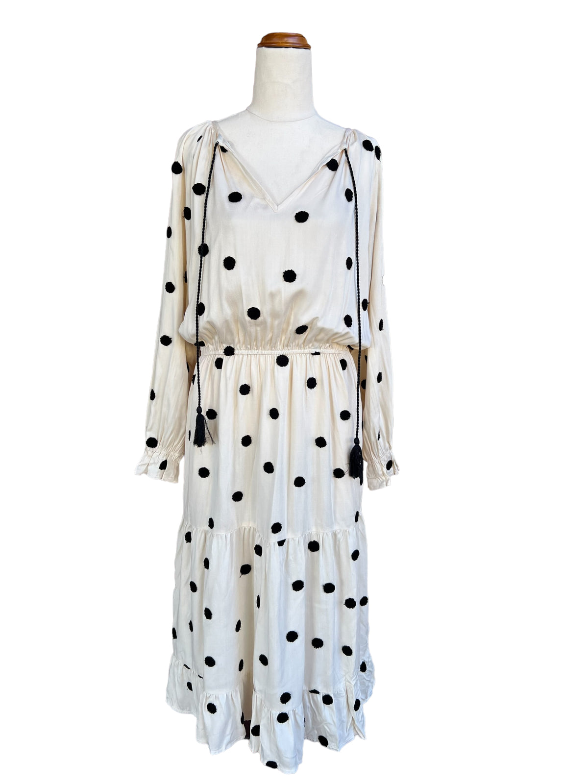 'Bonnie' Midi Dress - Cream & Black Spot