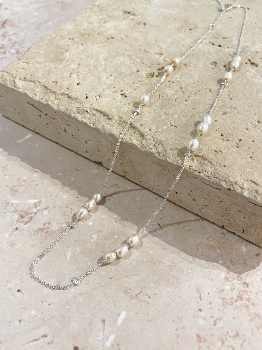 Trio Pearl Silver Plated Necklace