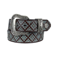 'Emmaline' Leather Belt - Choc/Turq