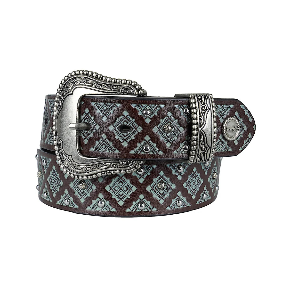 'Emmaline' Leather Belt - Choc/Turq