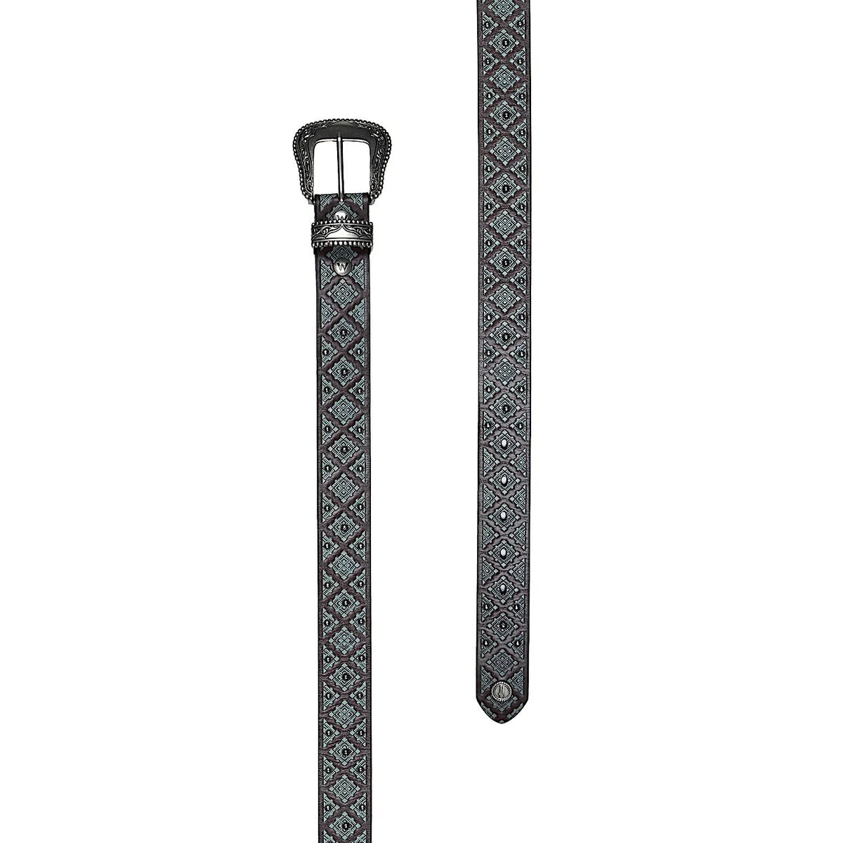 'Emmaline' Leather Belt - Choc/Turq
