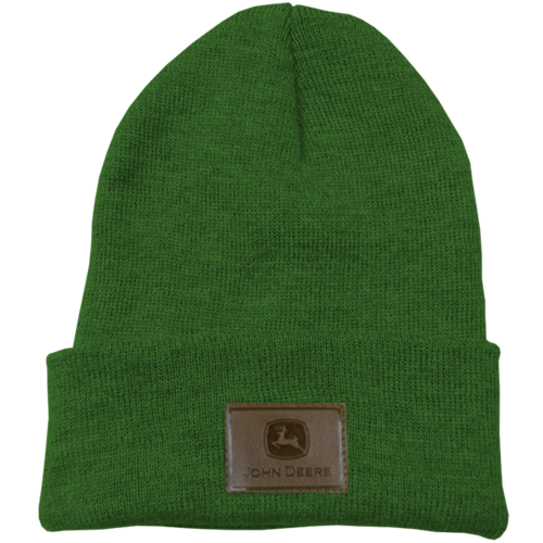 JD Unisex Leather Patch Beanie - Green