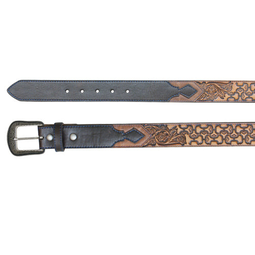 Brown Tooled Scrolling Leather Belt