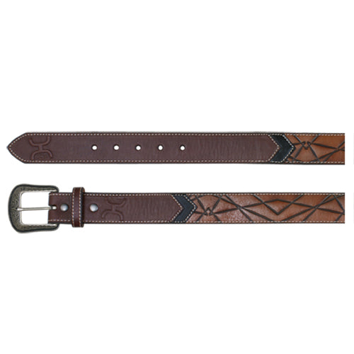 [SALE] Leather Geometric Brown & Black Belt - Size 38"