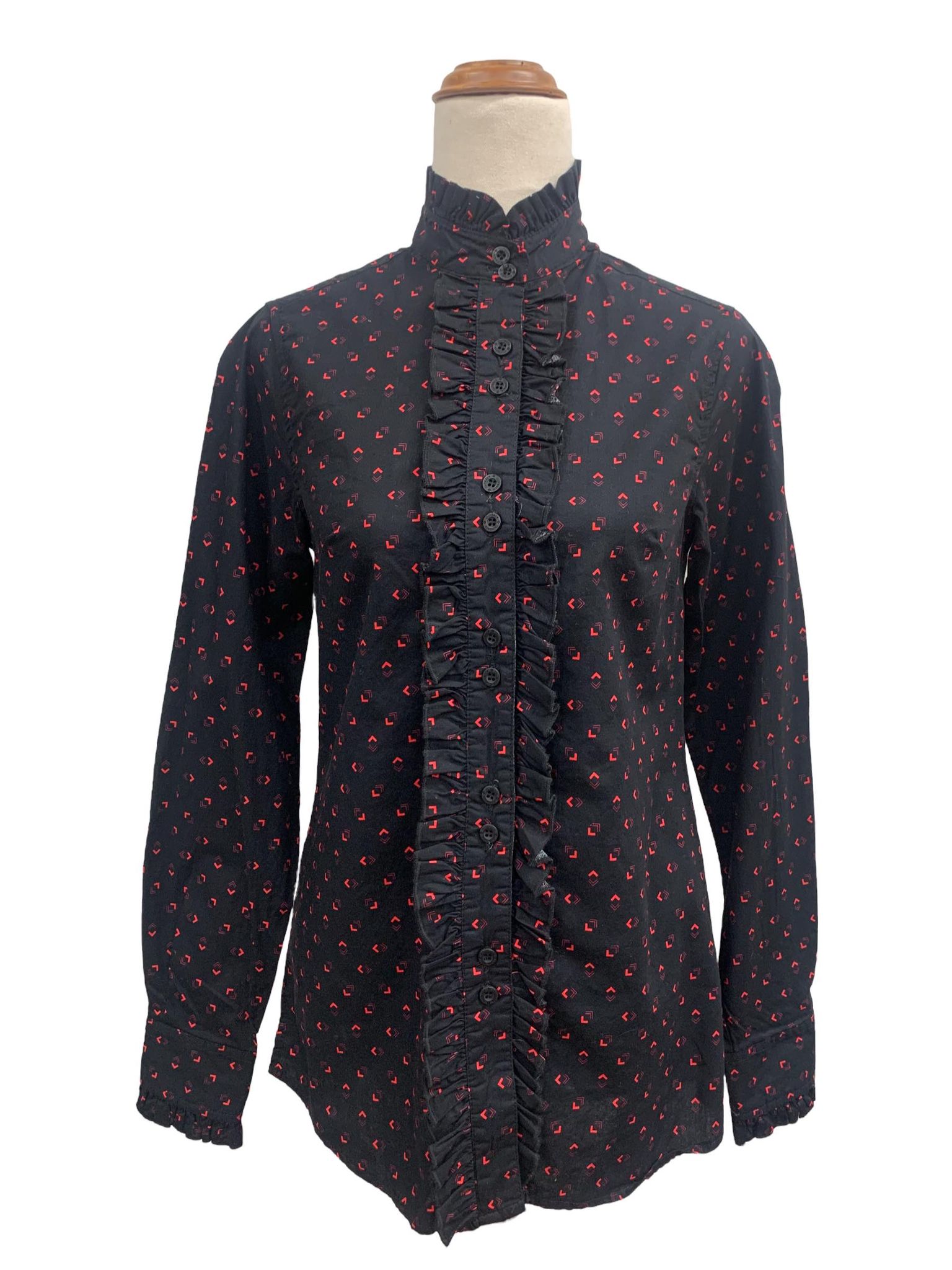 [SALE] Black & Red Longsleeve Ruffle Button Up Shirt