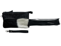 'Graman’ Cowhide Tooled Leather Tassel Clutch - Black