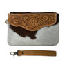 'Delungra' Tooled Leather Cowhide Clutch - Tan