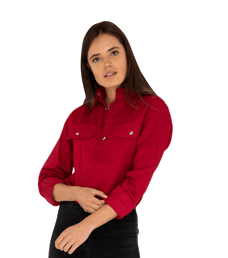 Unisex Half Button Workshirt - Red