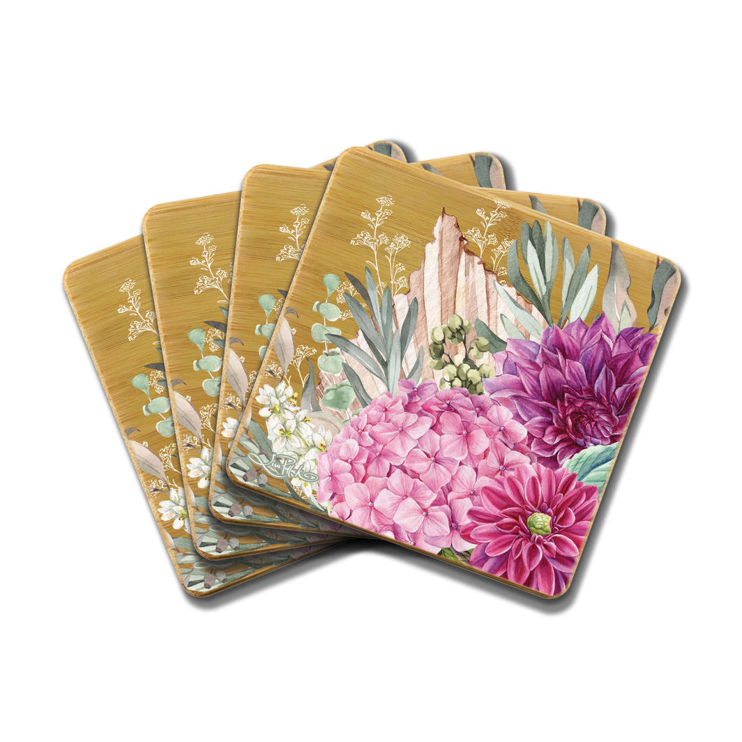 Bamboo Coaster Set - Chrysanthemum