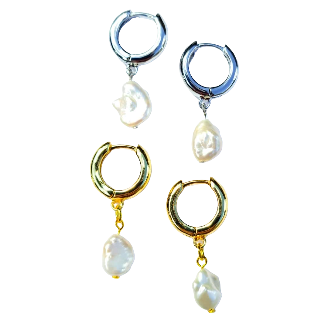 'Jessica' Huggie Hoops with Baroque Keshi Pearl