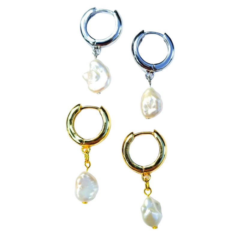 'Jessica' Huggie Hoops with Baroque Keshi Pearl