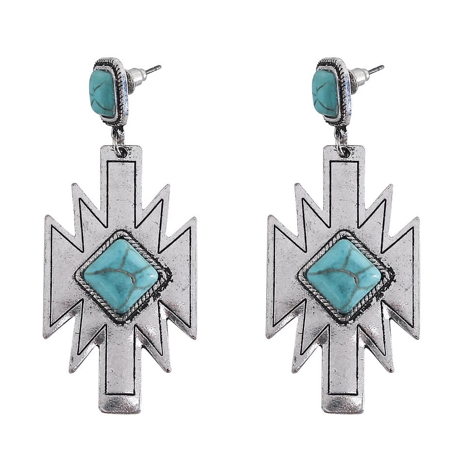 Silver Aztec Natural Turquoise Post Earrings