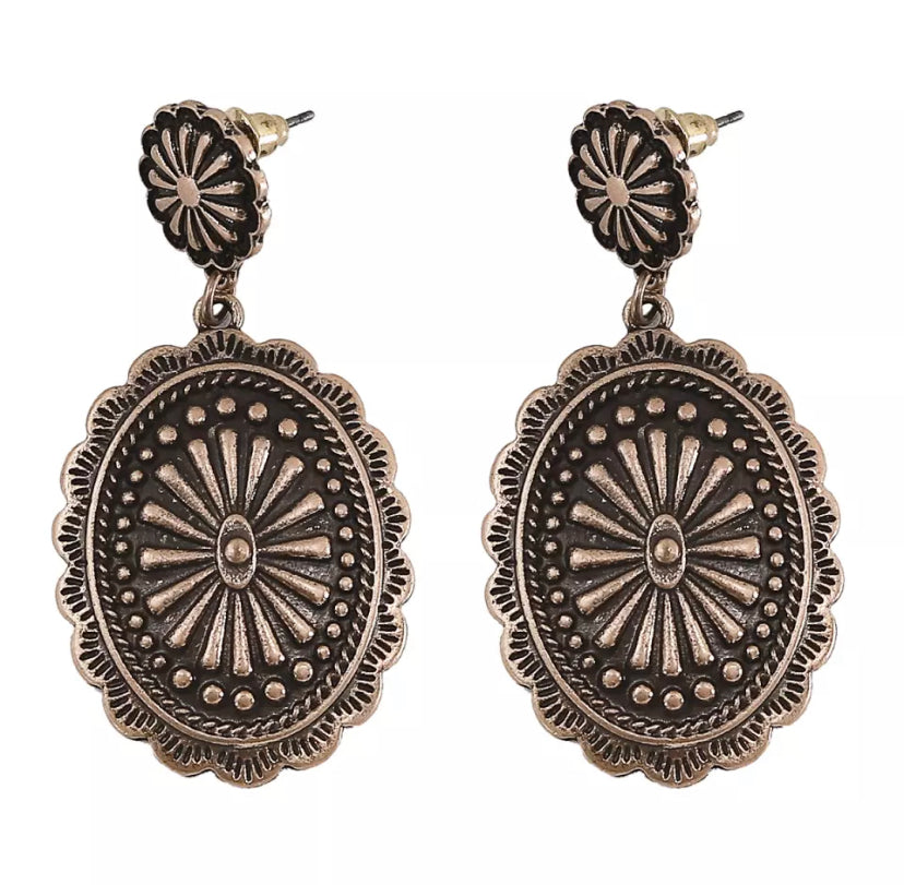 Double Concho Antique Gold Earrings