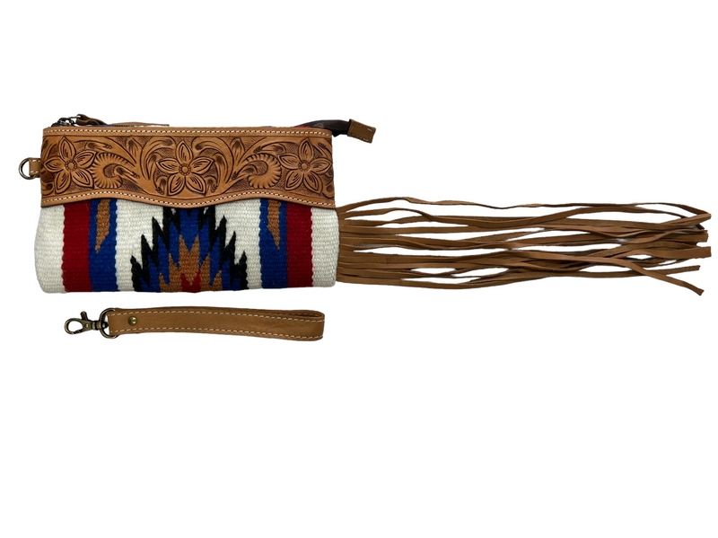 Tooled Saddle Blanket Tassel Clutch