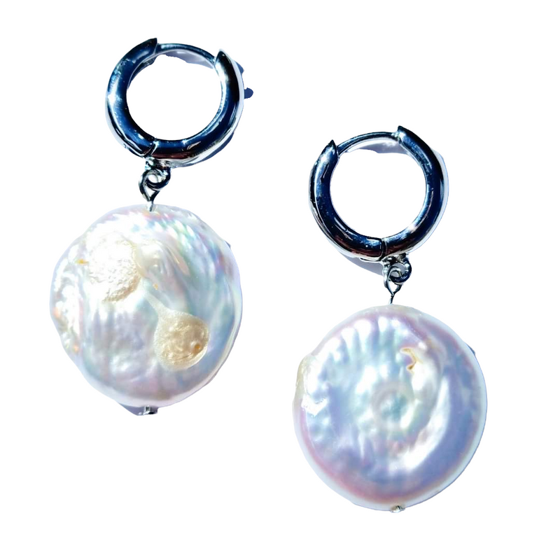 'Lindsay' Huggie Hoops with Round Keshi Pearl