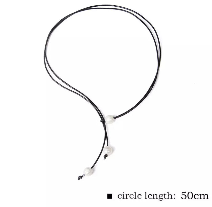 Faux Leather & Pearl Choker [Assorted Colours]