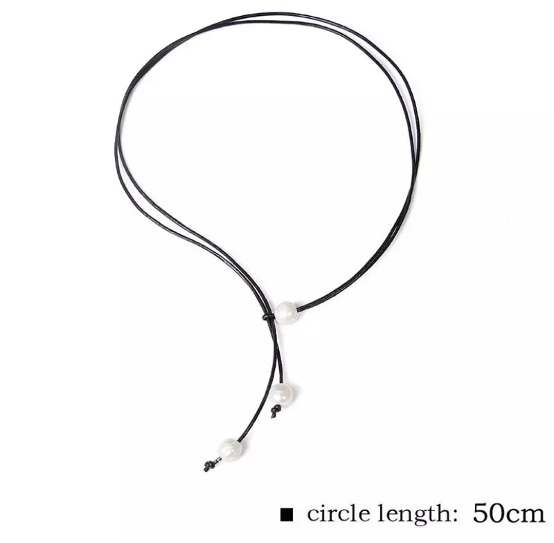 Faux Leather & Pearl Choker [Assorted Colours]