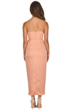 Satin Pleated Midi Dress with Drape Tulip Hem - Apricot