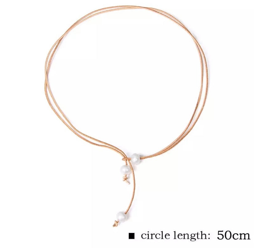Faux Leather & Pearl Choker [Assorted Colours]