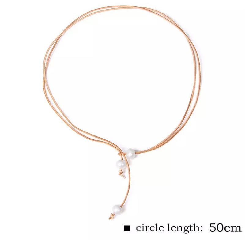 Faux Leather & Pearl Choker [Assorted Colours]