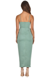 Satin Pleated Midi Dress with Drape Tulip Hem - Sage