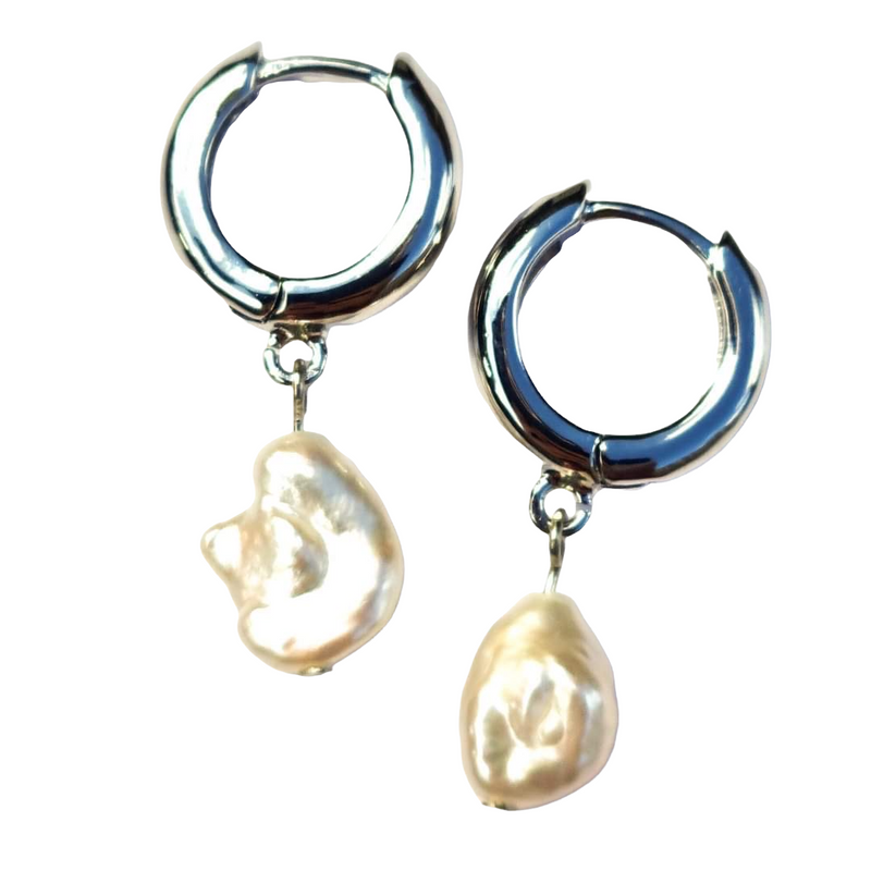 'Jessica' Huggie Hoops with Baroque Keshi Pearl