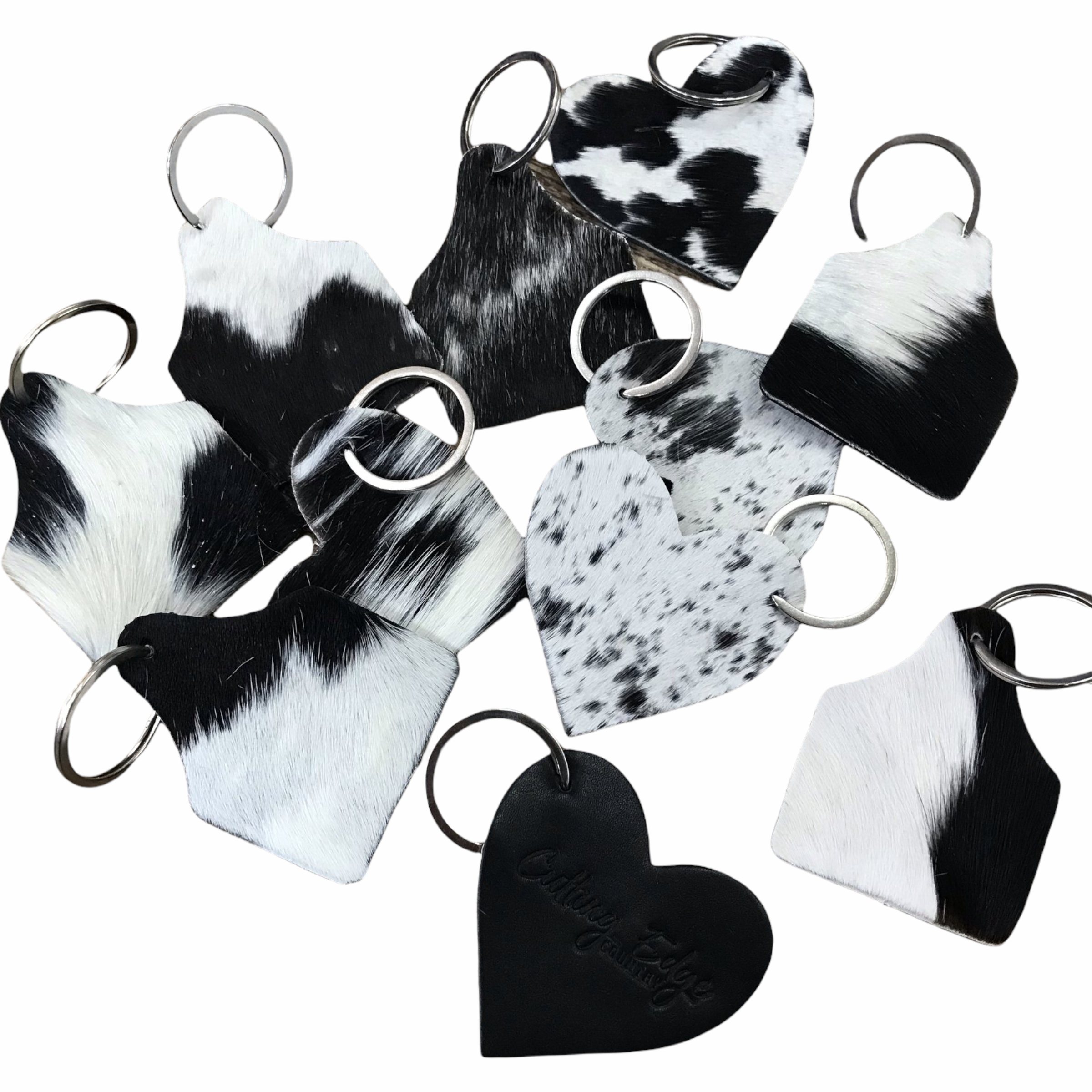 Black Leather & Cowhide Keyring
