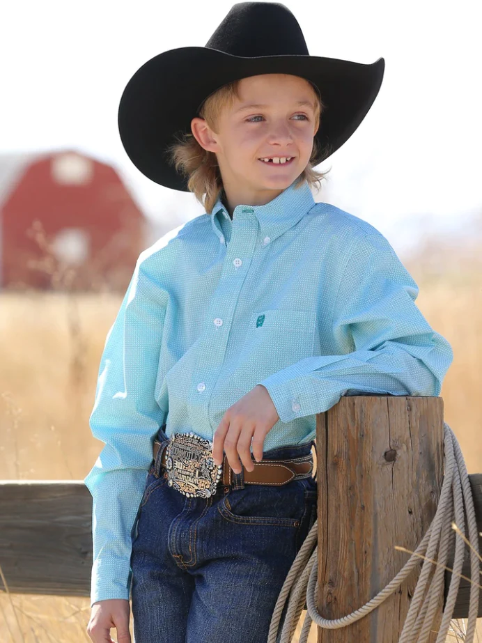 Boys Western Button Up Shirt - Teal